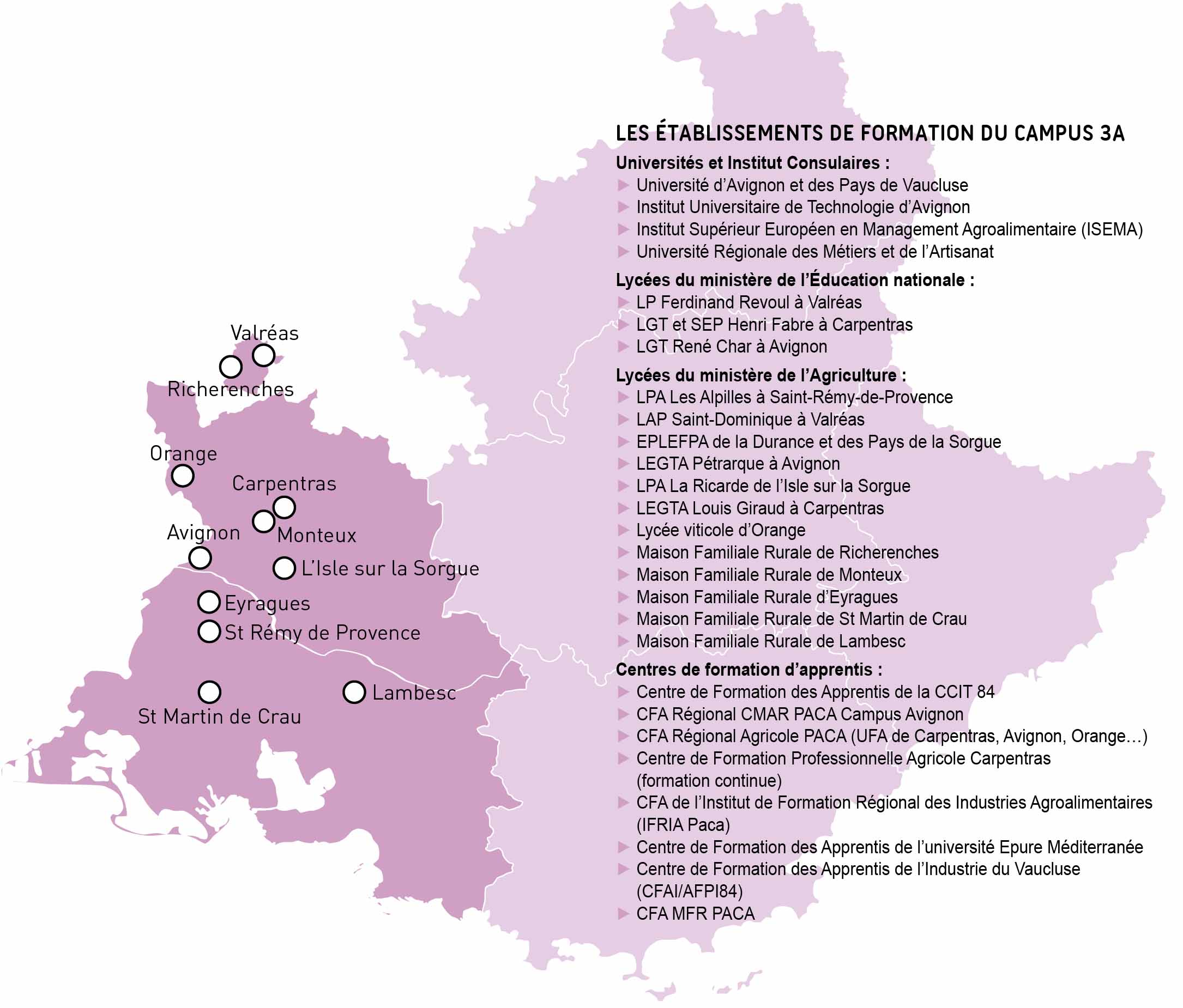 Carte des établissements Campus 3A