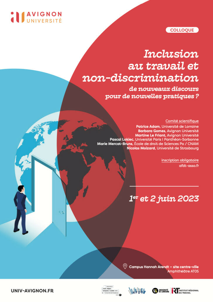 Affiche du colloque : Inclusion au travail et non-discrimination : De nouveaux discours pour de nouvelles pratiques ?