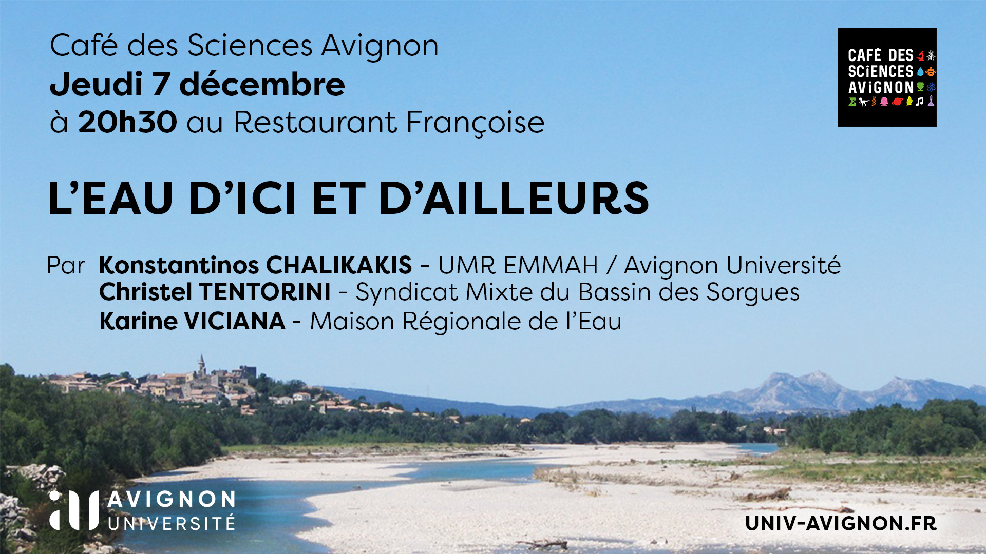 CAFÉ DES SCIENCES IN AVIGNON: "Water from here and elsewhere", 7 December at 8.30pm