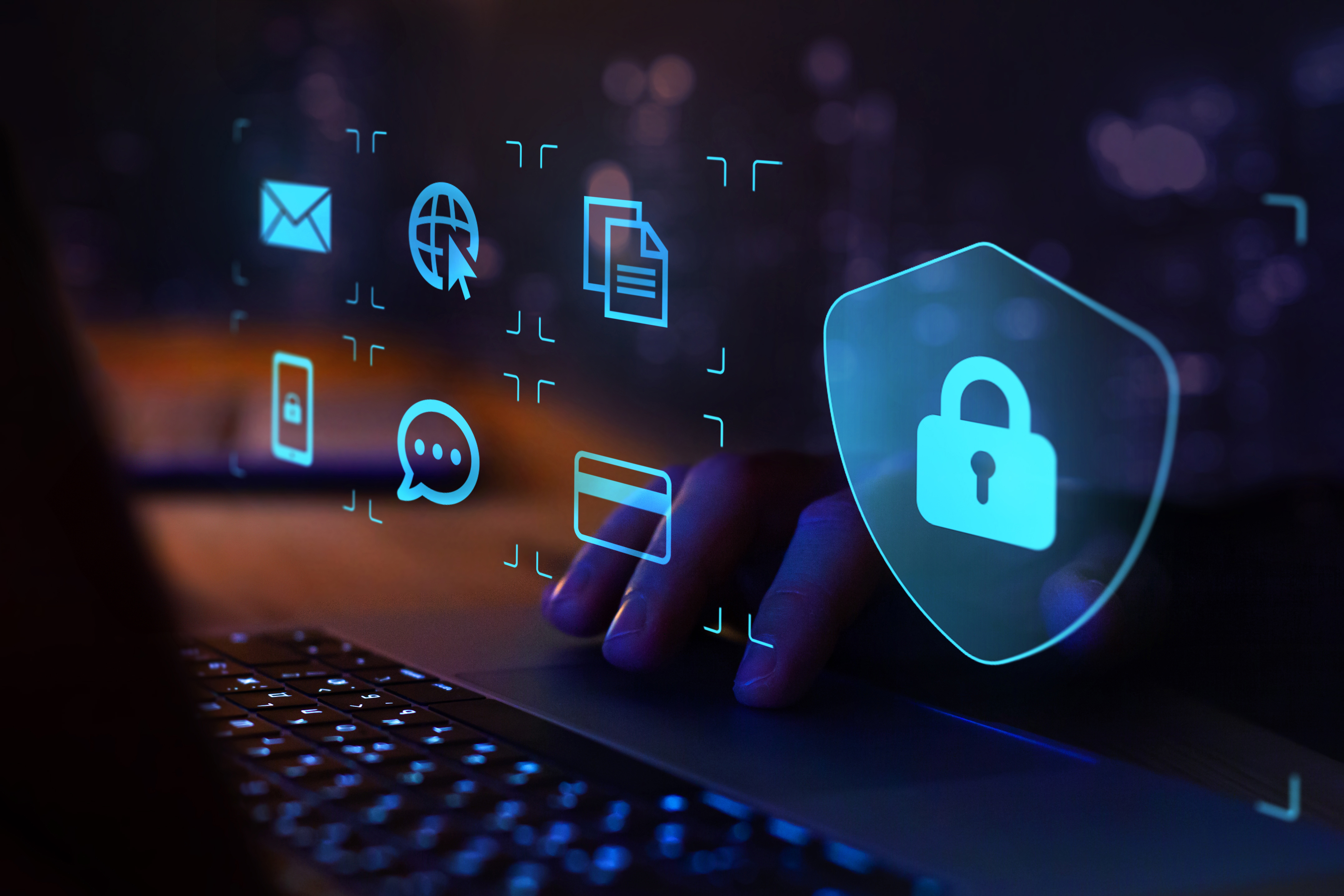 data protection and internet security concept, cybersecurity and network security online with padlock icon